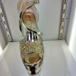 SHOES OF HOLLYWOOD GOLD GLITTER GOLD 6 INCH TWIST HIGH HEEL PLATFORM SHOES SALE