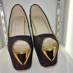 SHOES OF HOLLYWOOD BLACK MAROON FABRIC GOLD 6 INCH TWIST HIGH HEEL PLATFORM SHOES SALE