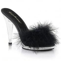 FABULICIOUS FLAIR-401F BLACK MARABOU FEATHER 4.5 INCH HIGH HEEL SHOES