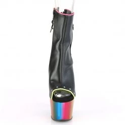 PLEASER ADORE-1018RC-02 BLACK MATTE RAINBOW CHROME 7 INCH OPEN TOE ANKLE BOOTS