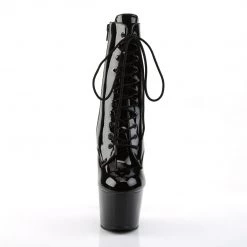 PLEASER ADORE-1020 Shiny Black 7 Inch High Heel Ankle Boots.