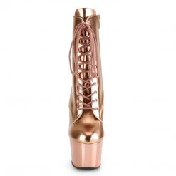 PLEASER ADORE-1020 ROSE GOLD CHROME 7 INCH HIGH HEEL ANKLE BOOTS