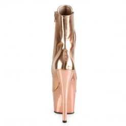PLEASER ADORE-1020 ROSE GOLD CHROME 7 INCH HIGH HEEL ANKLE BOOTS