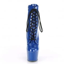 PLEASER ADORE-1020 SHINY BLUE 7 INCH HIGH HEEL ANKLE BOOTS