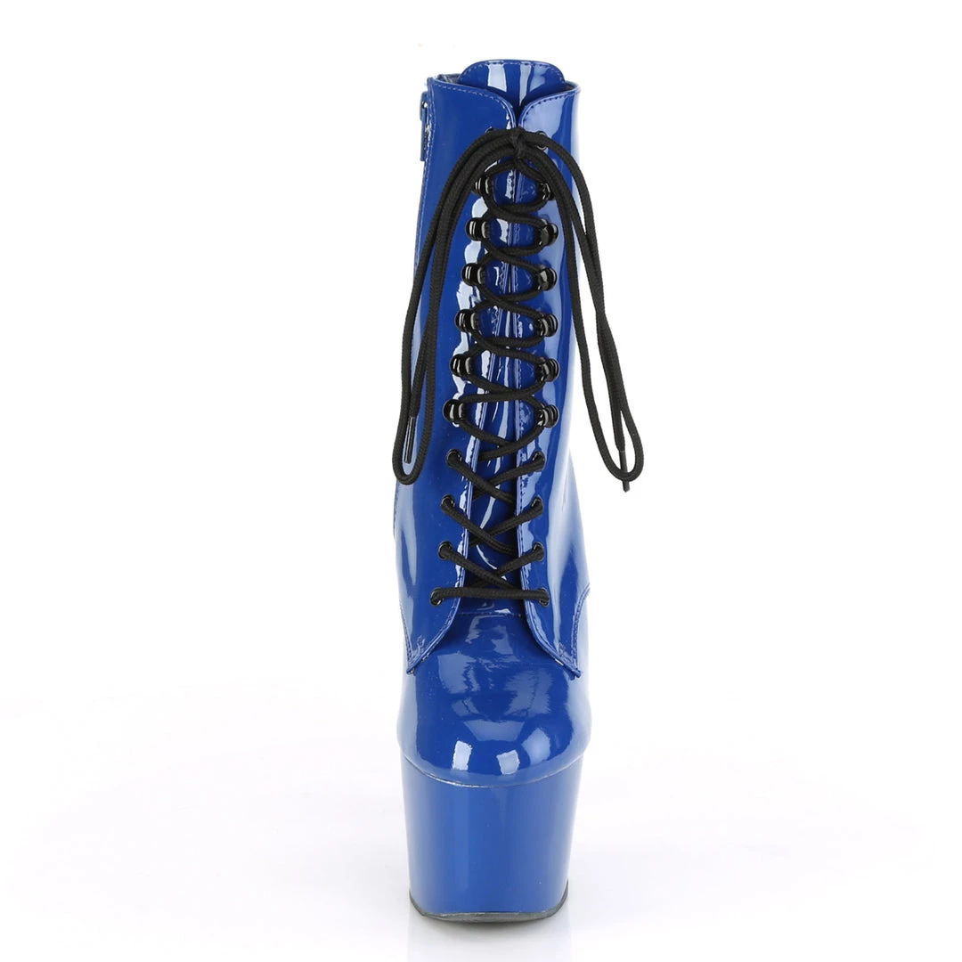 PLEASER ADORE-1020 SHINY BLUE 7 INCH HIGH HEEL ANKLE BOOTS