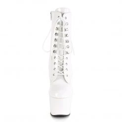 PLEASER ADORE-1020 SHINY WHITE 7 INCH HIGH HEEL ANKLE BOOTS