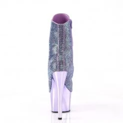 PLEASER ADORE-1020CHRS LAVENDER RHINESTONE CHROME PLATED 7 INCH HIGH HEEL ANKLE BOOTS SIZE 9