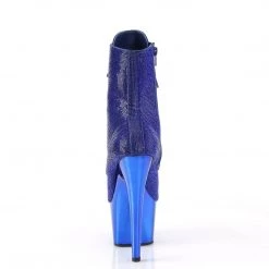 PLEASER ADORE-1020CHRS BLUE RHINESTONE CHROME PLATED 7 INCH HIGH HEEL ANKLE BOOTS SIZE 7