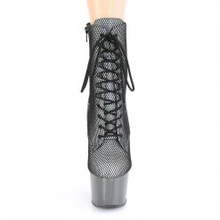 PLEASER ADORE-1020HFN SILVER HOLOGRAPHIC PEWTER CHROME 7 INCH HIGH HEEL ANKLE BOOTS