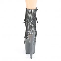 PLEASER ADORE-1020HFN SILVER HOLOGRAPHIC PEWTER CHROME 7 INCH HIGH HEEL ANKLE BOOTS