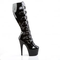 PLEASER ADORE-2043 BLACK GOTH BUCKLE KNEE HIGH BOOTS