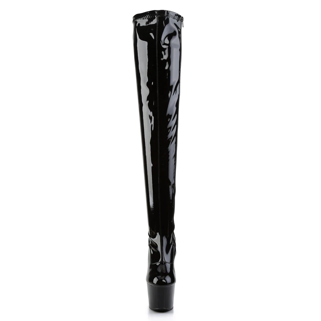 PLEASER ADORE-3000 BLACK SHINY 7 INCH THIGH HIGH BOOTS