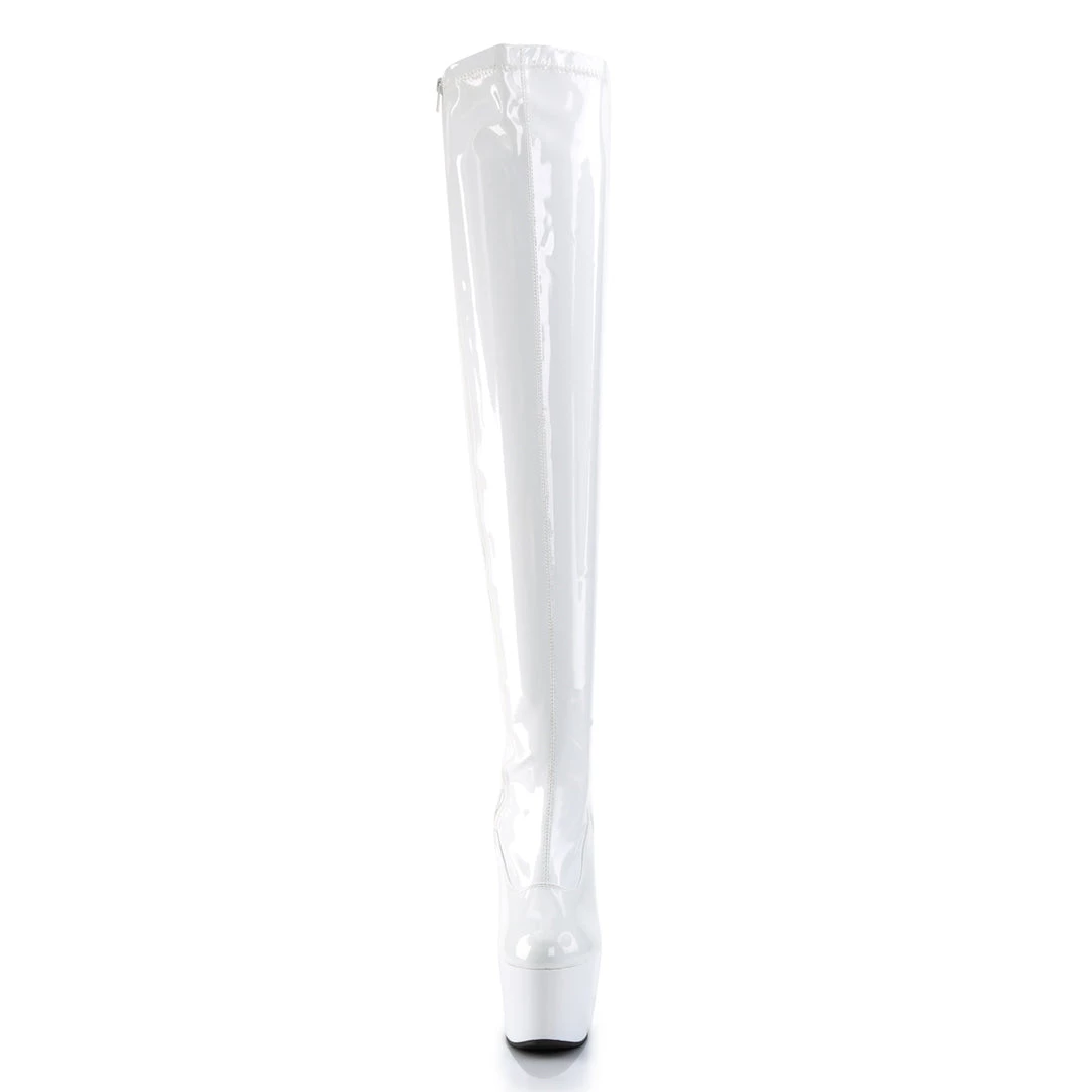 PLEASER ADORE-3000 SHINY WHITE 7 INCH THIGH HIGH BOOTS