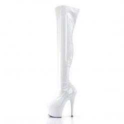 PLEASER ADORE-3000 SHINY WHITE 7 INCH THIGH HIGH BOOTS