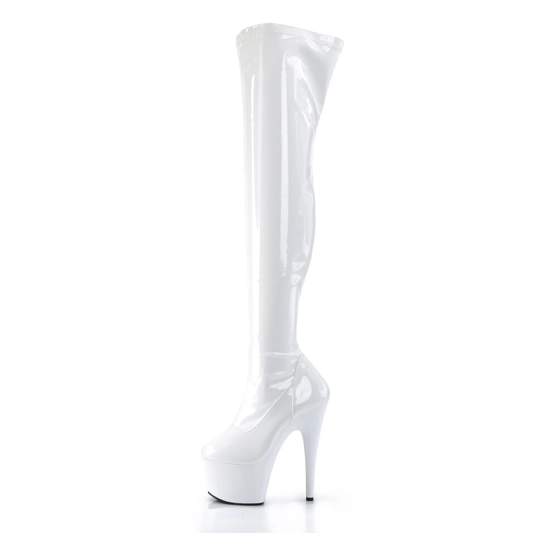 PLEASER ADORE-3000 SHINY WHITE 7 INCH THIGH HIGH BOOTS