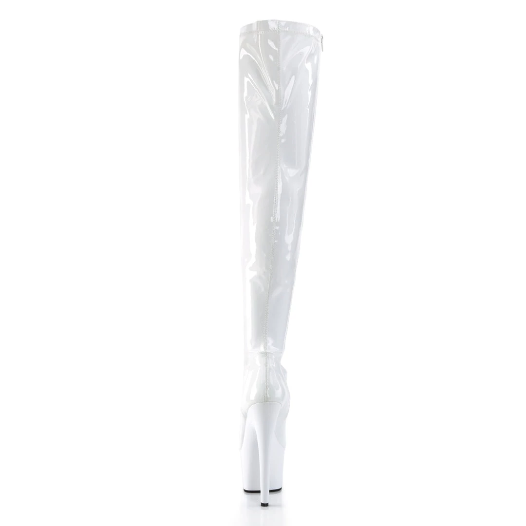 PLEASER ADORE-3000 SHINY WHITE 7 INCH THIGH HIGH BOOTS