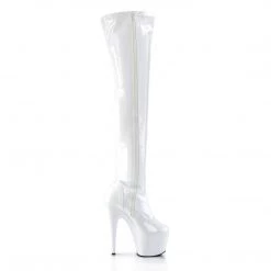PLEASER ADORE-3000 SHINY WHITE 7 INCH THIGH HIGH BOOTS