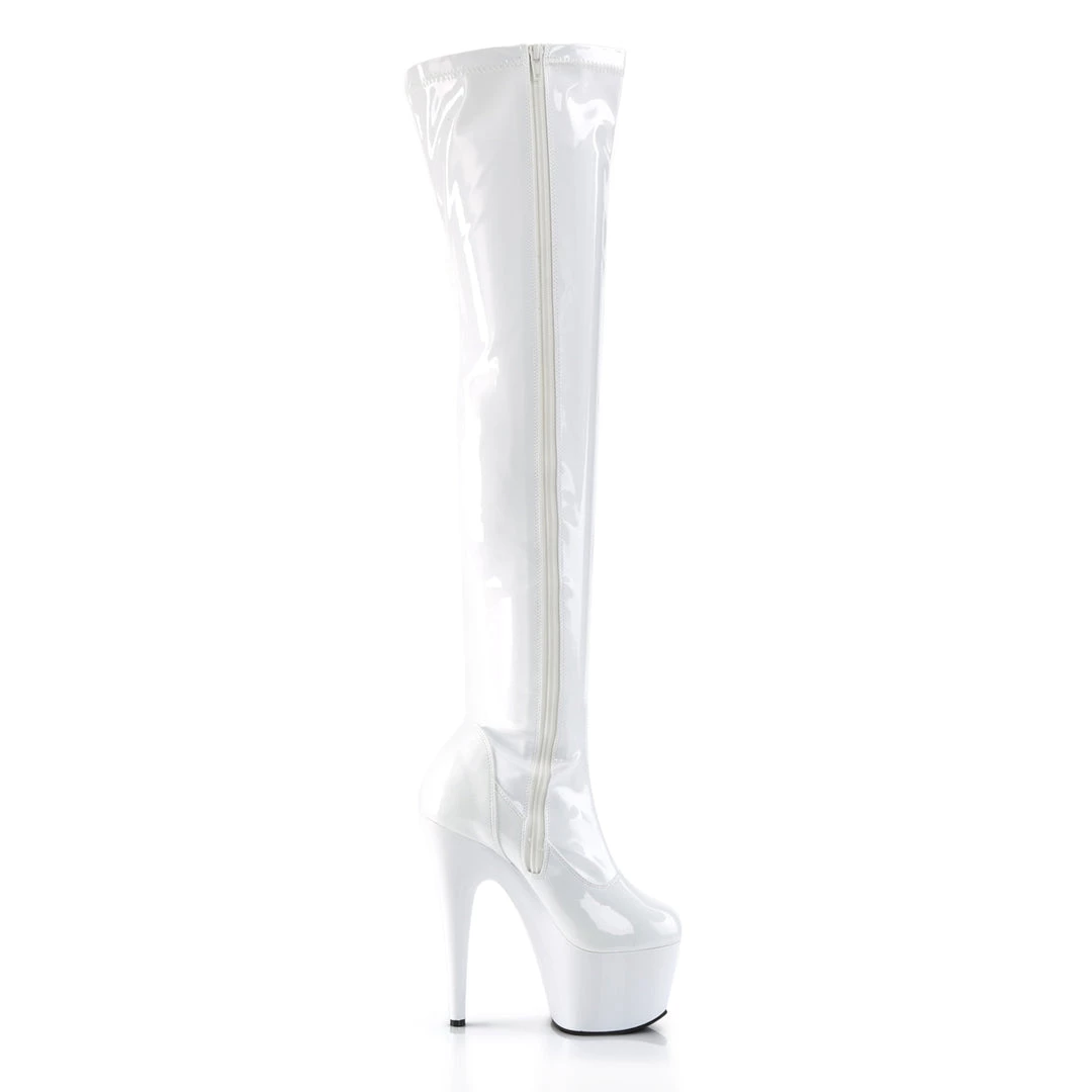 PLEASER ADORE-3000 SHINY WHITE 7 INCH THIGH HIGH BOOTS