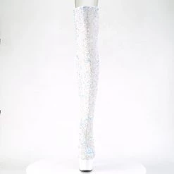 PLEASER ADORE-3020 WHITE MULTI SEQUIN 7 INCH THIGH HIGH BOOTS SIZE 8