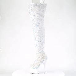 PLEASER ADORE-3020 WHITE MULTI SEQUIN 7 INCH THIGH HIGH BOOTS SIZE 8