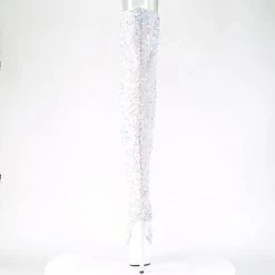 PLEASER ADORE-3020 WHITE MULTI SEQUIN 7 INCH THIGH HIGH BOOTS SIZE 8