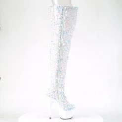 PLEASER ADORE-3020 WHITE MULTI SEQUIN 7 INCH THIGH HIGH BOOTS SIZE 8