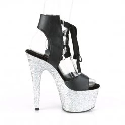 PLEASER ADORE-700-14 BLACK MATTE SILVER GLITTER 7 INCH HIGH HEEL PLATFORM SHOES SIZE 7
