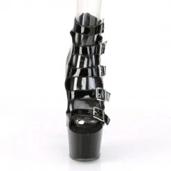 PLEASER ADORE-700-33 BLACK SHINY STRAPPY 7 INCH HIGH HEEL PLATFORM SHOES SIZE 9