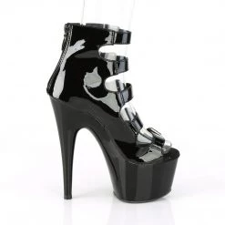 PLEASER ADORE-700-33 BLACK SHINY STRAPPY 7 INCH HIGH HEEL PLATFORM SHOES SIZE 9