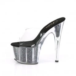 PLEASER ADORE-701 BLACK MULTIGLITTER 7 INCH HIGH HEEL PLATFORM SHOES SIZE 8