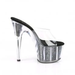 PLEASER ADORE-701 BLACK MULTIGLITTER 7 INCH HIGH HEEL PLATFORM SHOES SIZE 8