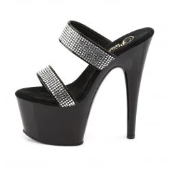 PLEASER ADORE-702-2 BLACK DOUBLE RHINESTONE STRAP HIGH HEEL PLATFORM SHOES SIZE 7