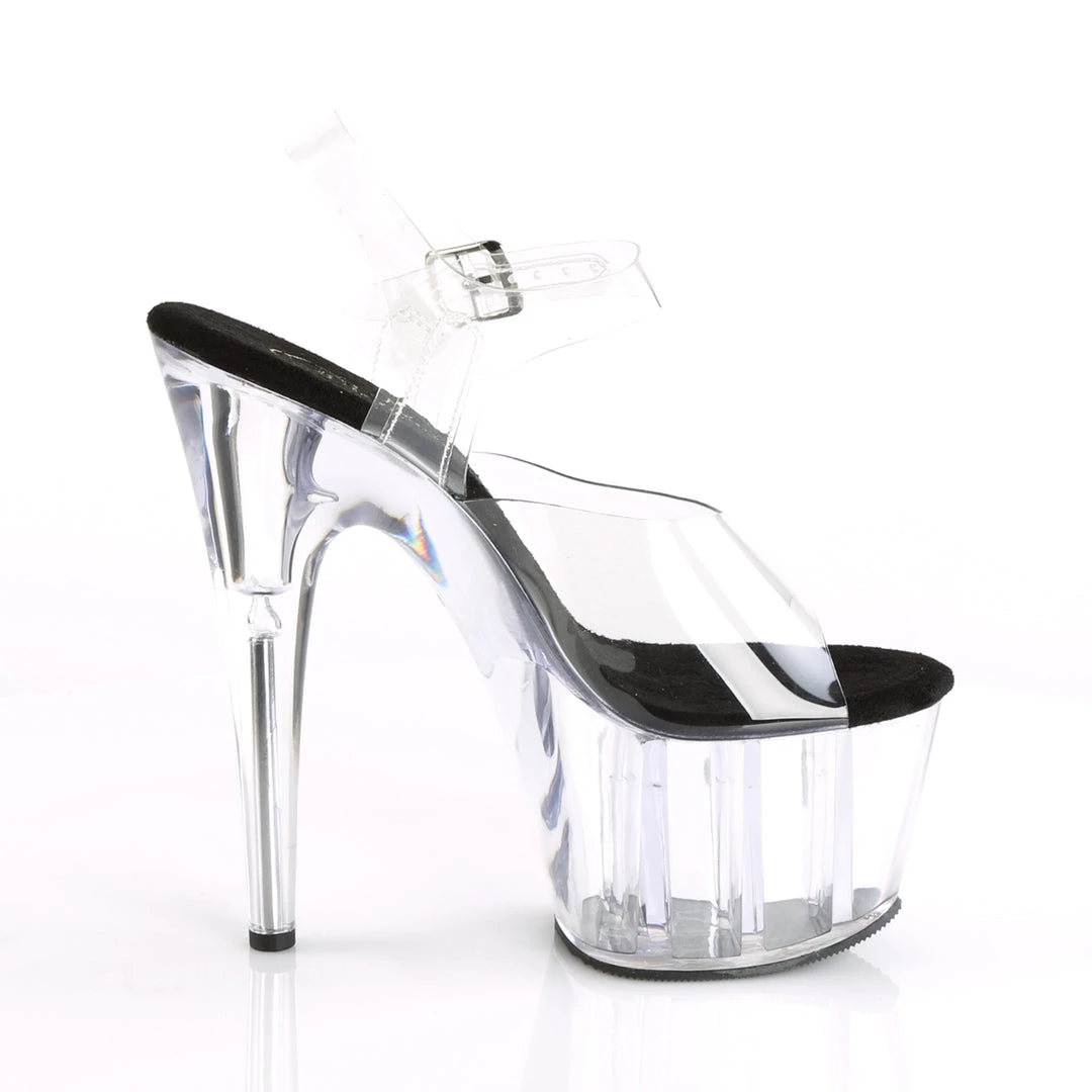 PLEASER ADORE-708 CLEAR 7 INCH HIGH HEEL PLATFORM SHOES Black Sole