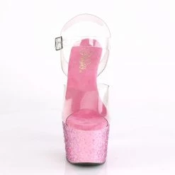 PLEASER ADORE-708 PINK CONFETTI GLITTER 7 INCH HIGH HEEL PLATFORM SHOES SIZE 6