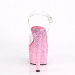PLEASER ADORE-708 PINK CONFETTI GLITTER 7 INCH HIGH HEEL PLATFORM SHOES SIZE 6