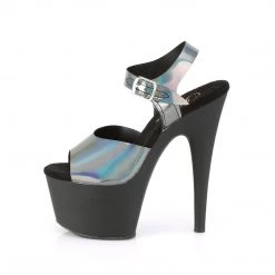 PLEASER ADORE-708N-DT PEWTER HOLOGRAM 7 INCH HIGH HEEL PLATFORM SHOES SIZE 8