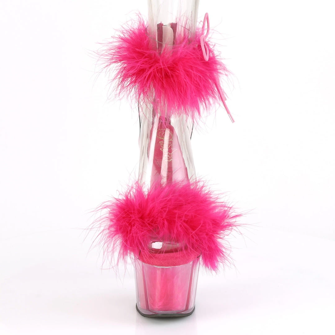 PLEASER ADORE-724F HOT PINK MARABOU HIGH HEEL PLATFORM SHOES SIZE 9