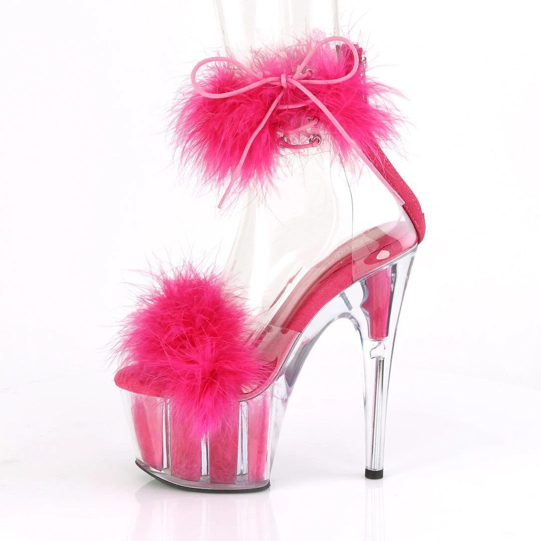 PLEASER ADORE-724F HOT PINK MARABOU HIGH HEEL PLATFORM SHOES SIZE 9