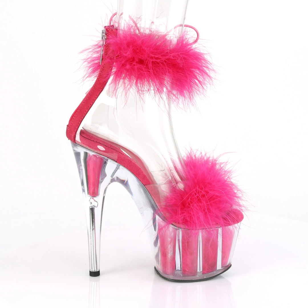 PLEASER ADORE-724F HOT PINK MARABOU HIGH HEEL PLATFORM SHOES SIZE 9