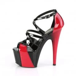 PLEASER ADORE-764 RED BLACK CRISS CROSS STRAPPY 7 INCH HIGH HEEL PLATFORM SHOES SIZE 7