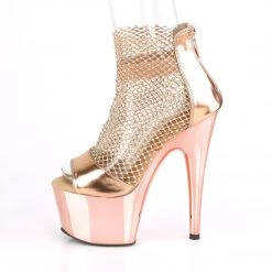 PLEASER ADORE-765 ROSE GOLD PLATED RHINESTONE MESH 7 INCH HIGH HEEL PLATFORM SHOES SIZE 7