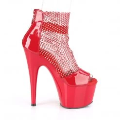 PLEASER ADORE-765 RED RHINESTONE MESH 7 INCH HIGH HEEL PLATFORM SHOES SIZE 7