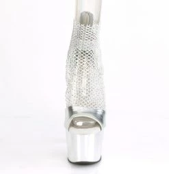 PLEASER ADORE-765 SILVER PLATED RHINESTONE MESH 7 INCH HIGH HEEL PLATFORM SHOES SIZE 8