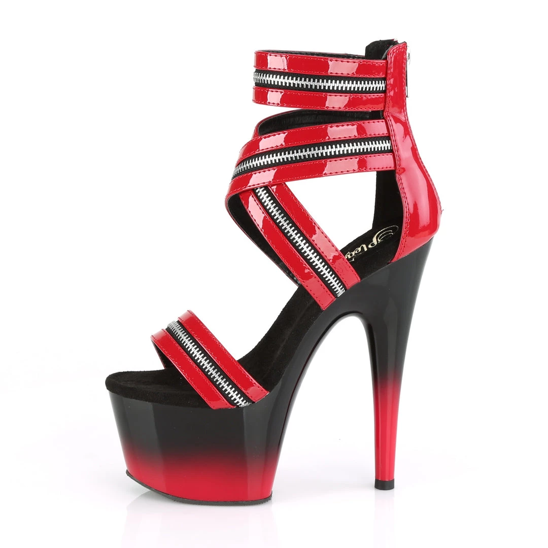 PLEASER ADORE-766 RED BLACK ZIPPER STRAPPY 7 INCH HIGH HEEL PLATFORM SHOES SIZE 8