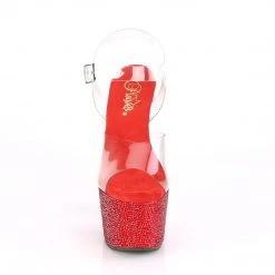 PLEASER BEJEWELED-708DM RED RHINESTONE 7 INCH HIGH HEEL PLATFORM SHOES SIZE 7