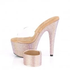 PLEASER BEJEWELED-712RS ROSE GOLD RHINESTONE 7 INCH HIGH HEEL PLATFORM SHOES SIZE 7