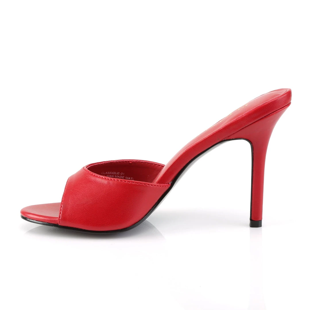 PLEASER CLASSIQUE-01 RED MATTE 4 INCH MULE SLIDE HIGH HEEL SINGLE SOLE SHOES SIZE 9