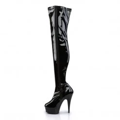 PLEASER DELIGHT-3000 BLACK SHINY 6 INCH THIGH HIGH BOOTS