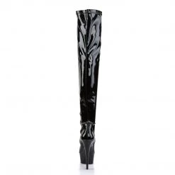 PLEASER DELIGHT-3000 BLACK SHINY 6 INCH THIGH HIGH BOOTS