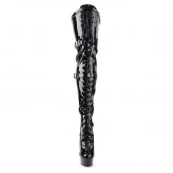 PLEASER DELIGHT-3028 BLACK SHINY 6 INCH THIGH HIGH BOOTS